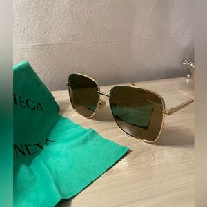 Bottega Veneta Gold Frame Sunglasses with Olive Lenses